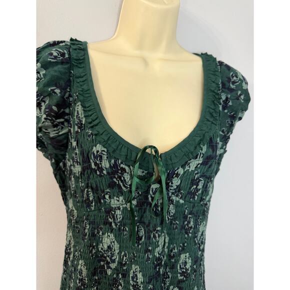 Free People Mckenna Dobby Midi Dress Stretch Dark Romantic Sz S Green Floral - Picture 7 of 14